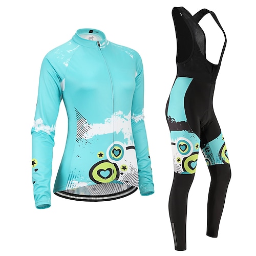 

21Grams Women's Cycling Jersey with Bib Tights Long Sleeve Mountain Bike MTB Road Bike Cycling Blue Heart Bike Clothing Suit 3D Pad Breathable Quick Dry Moisture Wicking Back Pocket Polyester Spandex