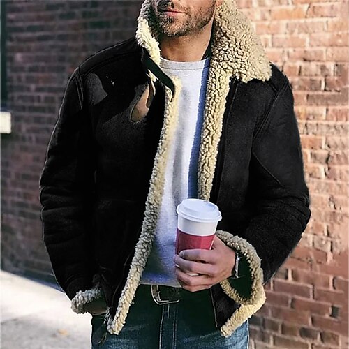 

Men's Shearling Coat Winter Jacket Sherpa jacket Winter Coat Jacket Thermal Warm Breathable Outdoor Street Daily Open Front Turndown Streetwear Sporty Casual Jacket Outerwear Solid Color Fur Trim