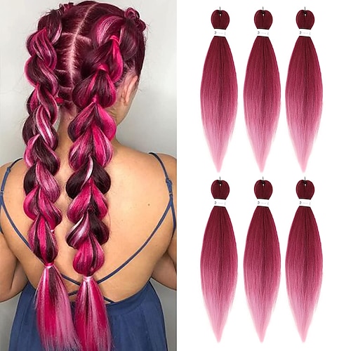 

Pre-Stretched Colorful Ombre Braids Hair Extensions 26 inch 6 packs Synthetic Crochet Braids Hot Water Setting and Easy to Braid 26inch 6packs