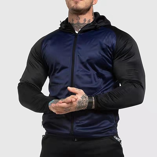 

Men's Running Jacket Hoodie Jacket Full Zip Long Sleeve Top Athletic Athleisure Winter Thermal Warm Breathable Moisture Wicking Fitness Running Jogging Sportswear Activewear Color Block Army Green