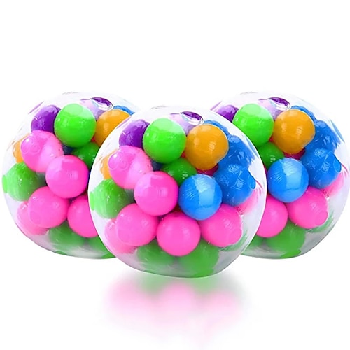 

2 pcs Rainbow Pressure Ball Fidget Sensory Toy DNA Colored Beads Stress Relief Ball TPR Soft Glue Grape Burr Pinch Squeeze Teenagers Gift