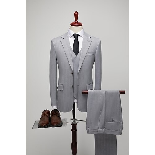 

Gray Men's Wedding Party / Evening Homecoming Suits 3 Piece Striped Standard Fit Single Breasted Two-buttons 2022