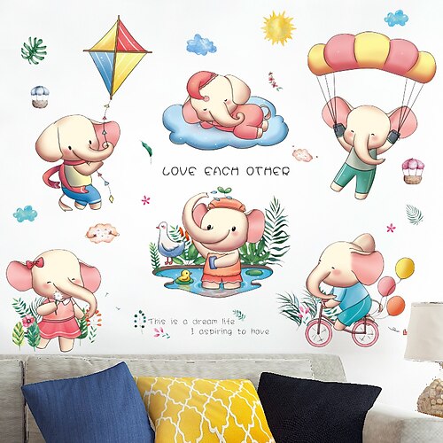 

50x70cm Wall Sticker Self-adhesive Cartoon Playing Baby Elephant Children's Room Bedroom Bedside Cabinet Wall Decoration