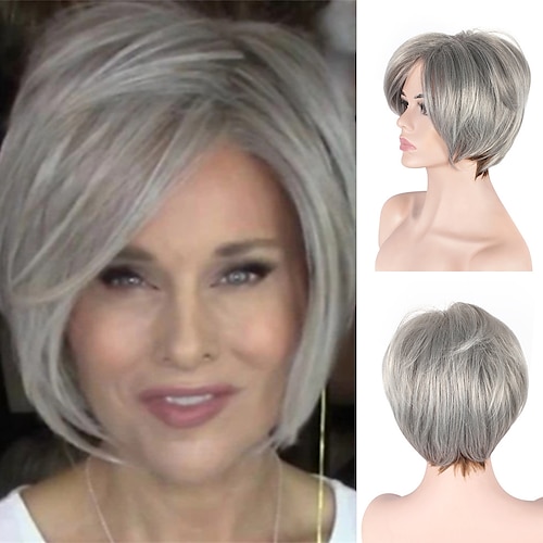 

Gray Wigs for Women Synthetic Wig Natural Straight Short Bob Wig Short Grey Synthetic Hair 14 Inch Women's Women Easy Dressing Fluffy White