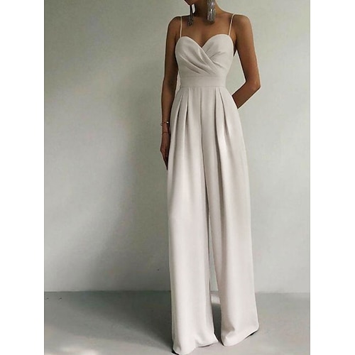 

Jumpsuits Minimalist Elegant Prom Formal Evening Birthday Dress Spaghetti Strap Sleeveless Floor Length Spandex with Pleats 2022