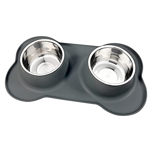 

Dog Food Bowls Stainless Steel Dog Food & Water Bowls, Dog Dishes Set with No-Spill and Non-Slip Silicone Mat, Feeder Bowls for Medium Large Size Dogs Cats Puppy and Pets, Grey, 24oz-54oz
