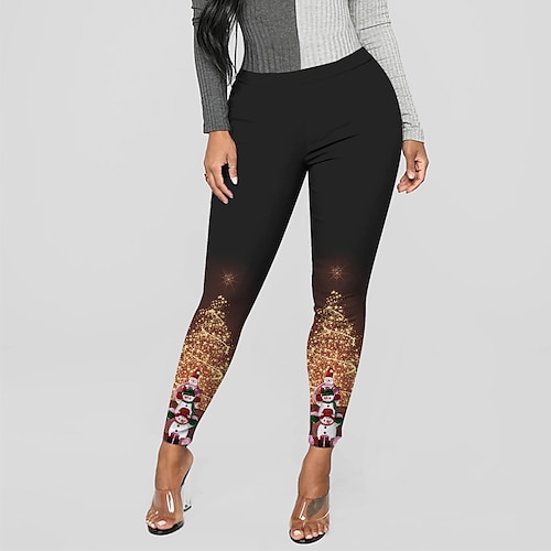 

Women's Tights Leggings Trousers Mid Waist Hip-Hop Athleisure Christmas Gifts Going out Print Stretchy Ankle-Length Comfort Print Green White Black Red S M L XL XXL / Skinny