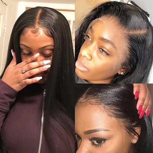 

134 /44 Lace Straight Lace Front Wig Brazilian Hair 150%/180% Density Transparent Lace Front Human Hair Wigs For Women Natural Black HD Lace Front Wig