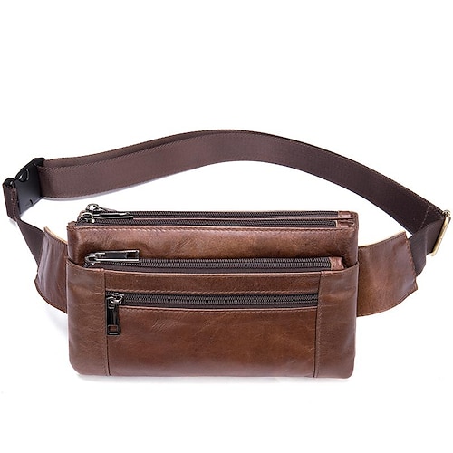 

Men's Bum Bag Fanny Pack Mobile Phone Bag Sling Shoulder Bag Nappa Leather Cowhide Zipper Daily Black Brown Coffee