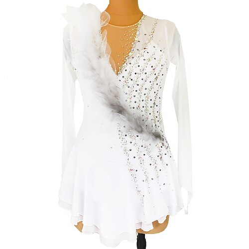 

Figure Skating Dress Women's Girls' Ice Skating Dress Outfits White Patchwork Glitter Spandex High Elasticity Practice Professional Competition Skating Wear Handmade Crystal / Rhinestone Long Sleeve