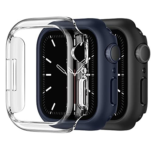 

3 pack case compatible for apple watch 41mm series 7 [no screen protector], shockproof hard pc edge protective cover case slim guard ultra-thin bumper for iwatch 41mm, black/clear/blue