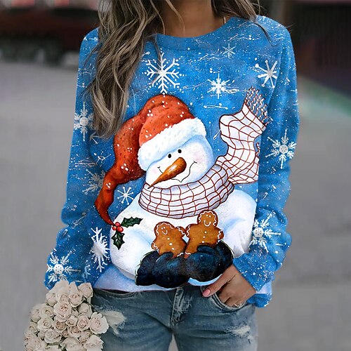 

Women's Sweatshirt Pullover Streetwear Blue Graphic Christmas Round Neck Long Sleeve S M L XL 2XL 3XL