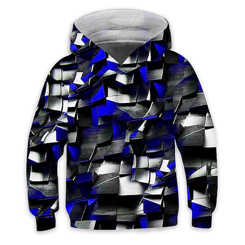 

Kids Boys Hoodie Optical Illusion Outdoor 3D Print Long Sleeve Active 3-12 Years Winter Blue