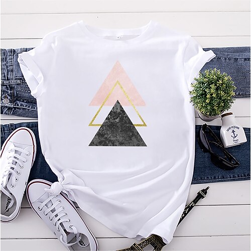 

Women's T shirt Tee Green Blue Pink Graphic Print Short Sleeve Daily Basic Round Neck Regular 100% Cotton S