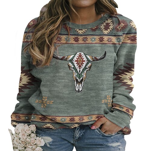 

Women's Plus Size Tops Pullover Sweatshirt Hoodie Sweatshirt Animal Tribal Embroidered Print Long Sleeve Crewneck Vintage Streetwear Hoodie Preppy Daily Sports Polyester Fall Winter Light Green