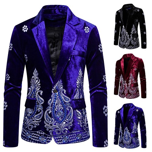 

Men's Blazer Cocktail Attire Thermal Warm Breathable Business Daily Work Single Breasted One-button Turndown Streetwear Business Casual Jacket Floral Embroidered Pocket Black Wine Royal Blue