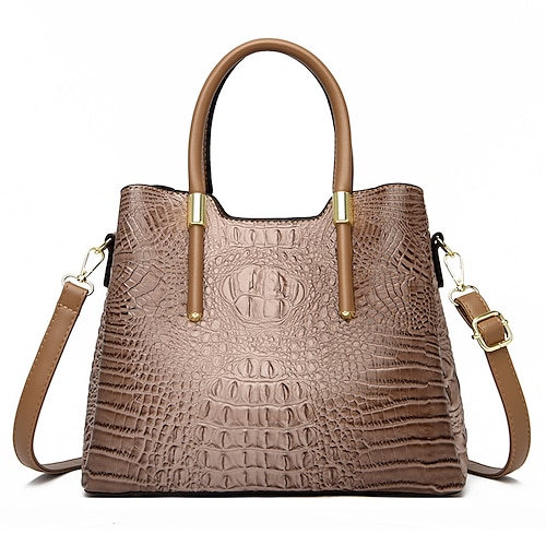 

Women's Handbags Top Handle Bag PU Leather Zipper Crocodile Going out Office & Career Green Black Gray Khaki
