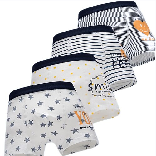 

Kids Boys' 4 Pieces Underwear White Striped Print Active Home 3-8 Years / Basic / Cotton
