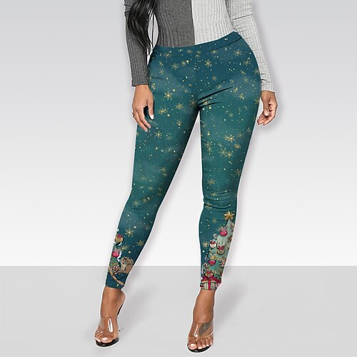 

Women's Tights Leggings Trousers Mid Waist Hip-Hop Athleisure Christmas Gifts Going out Print Stretchy Ankle-Length Comfort Print Green S M L XL XXL / Skinny