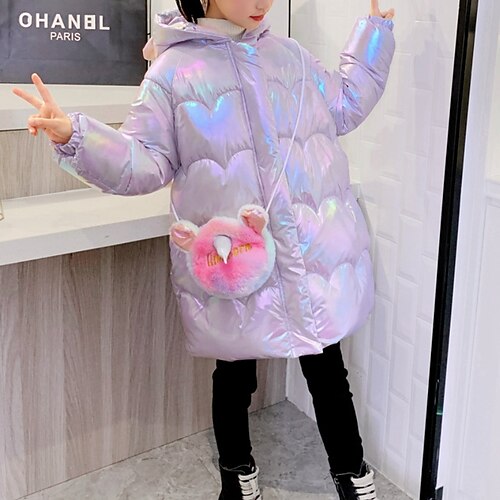 

Kids Girls' Coat Outerwear Unicorn Plain Long Sleeve Pocket Coat Daily Active Adorable Purple White Winter 3-12 Years