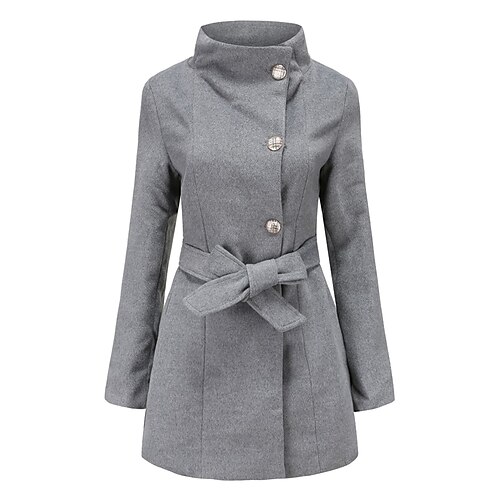 

Women's Coat Street Daily Valentine's Day Winter Fall Long Coat Stand Collar Regular Fit Warm Casual Jacket Long Sleeve Solid Color Black Khaki Red