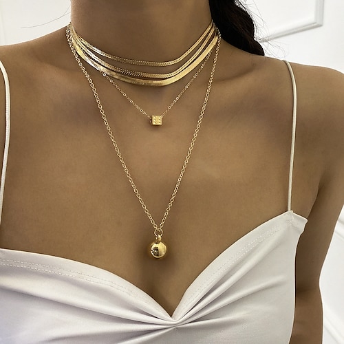 

jewelry, personalized round ball pendant set item, creative dice mix match snake bone chain necklace female