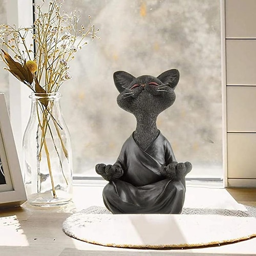 

Whimsical Black Buddha Cat Figurine Meditation Yoga Collectible Happy Cat Collection Cat Lover Gifts for Women Cat Lover Gifts for Men Meditation Decor Yoga Decor