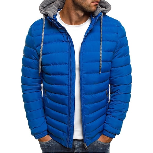 Mens Jacket Lightweight Padded Puffer Quilted Hooded Warm Full Zip Winter  Coat