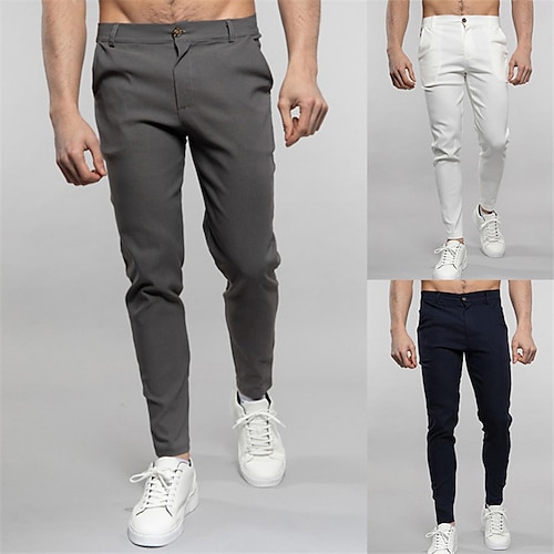 

Men's Chinos Trousers Jogger Pants Chino Pants Pocket Solid Color Breathable Outdoor Full Length Casual Daily Casual Trousers Black Blue Micro-elastic