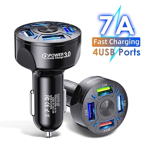 

Car Charger Adapter 4 Ports USB Fast Car Charger 48W QC3.0 Quick Car Phone Charger with LED Light Display Compatible with iPhone 12 Pro Max/11 Pro/XS/XR Galaxy S20 Ultra and More