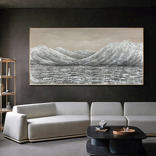 

Oil Painting 100% Handmade Hand Painted Wall Art On Canvas Horizontal Panoramic Abstract Landscape Modern Realism Sliver Mountain Home Decoration Decor Rolled Canvas No Frame Unstretched