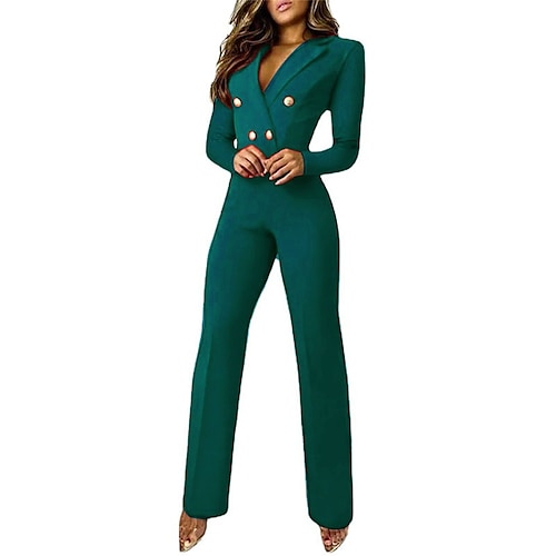 

Women's Casual Daily Streetwear Office / Career Daily Wear Going out Shirt Collar High Waist Green Blue Black Jumpsuit Solid Colored Button