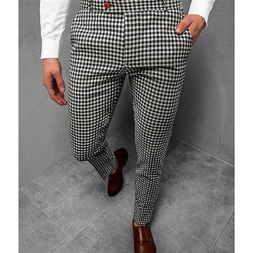 

Men's Chinos Trousers Jogger Pants Plaid Dress Pants Pocket Lattice Breathable Outdoor Full Length Business Daily Cotton Blend Classic Smart Casual Black Micro-elastic