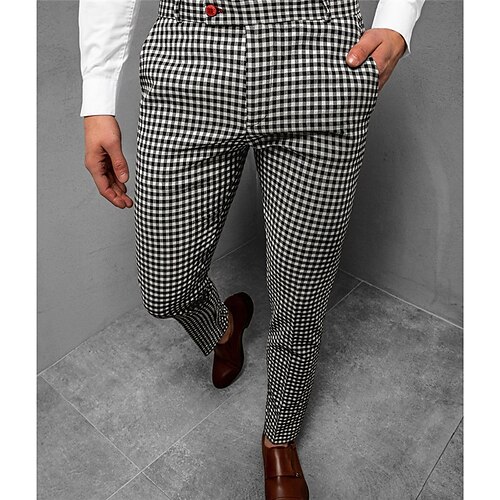 

Men's Chinos Trousers Jogger Pants Plaid Dress Pants Pocket Lattice Breathable Outdoor Full Length Business Daily Cotton Blend Classic Smart Casual Black Micro-elastic