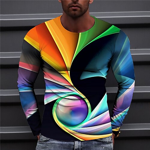 

Men's Unisex T shirt Tee Graphic Prints Spiral Stripe Crew Neck Blue 3D Print Daily Holiday Long Sleeve Print Clothing Apparel Designer Casual Big and Tall