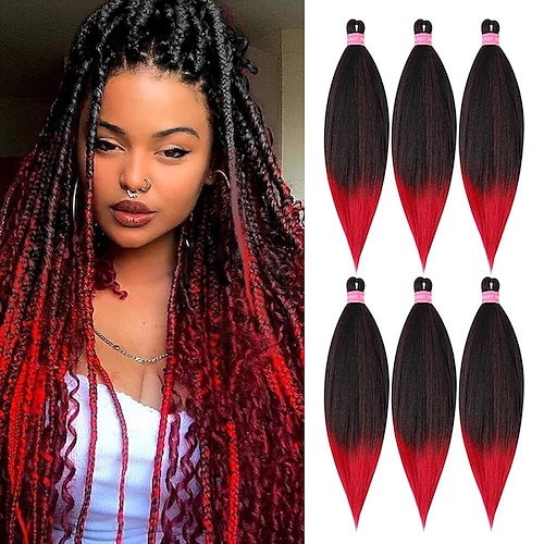 

Ombre Braiding Hair Per Stretched Long Braiding Hair Extensions for Black Woman Professional Synthetic Hot Water Setting Braids Hair Soft Yaki Texture Crochet Hair Extensions 30 Inch 6 Packs