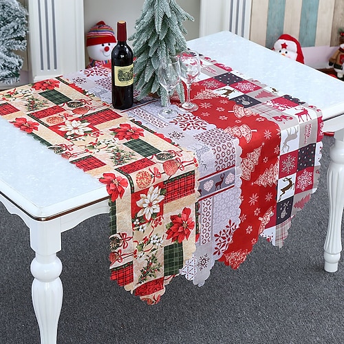 

Holidays Party Table Runner Cotton Linen Rustic Table Decor Runners Kitchen Dining Table Decorations for Indoor Outdoor Xmas