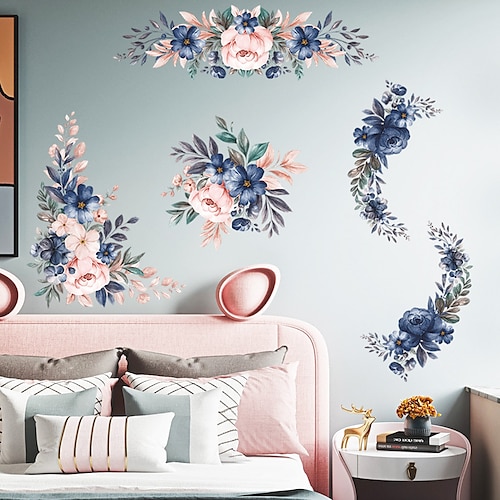 

35x60cm Blue Pink Flower Bedroom Bedside Entrance Wall Home Landscaping Decoration Wall Sticker Self-adhesive