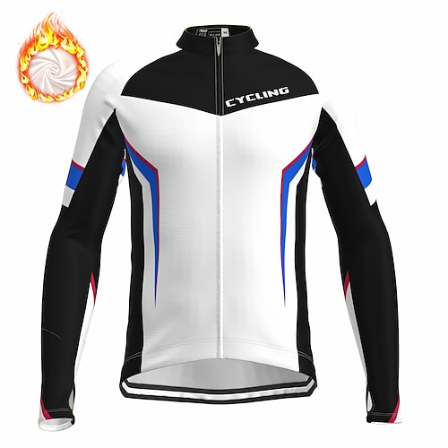 

21Grams Men's Cycling Jersey Long Sleeve Winter Bike Top with 3 Rear Pockets Mountain Bike MTB Road Bike Cycling Fleece Lining Warm Moisture Wicking Reflective Strips White Color Block Polyester