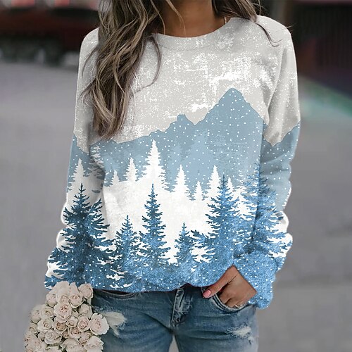 

Women's Sweatshirt Pullover Active Streetwear Print Green Blue Purple Tree 3D Sports Round Neck Long Sleeve S M L XL XXL / 3D Print