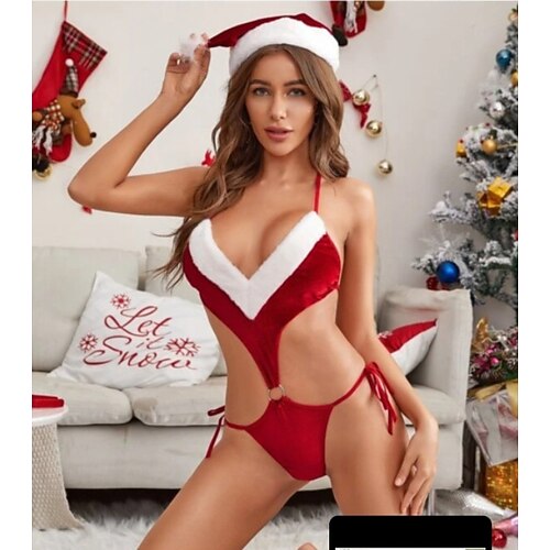 

Papai Noel Mrs.Claus Fantasias de Natal sensuais Mulheres Traje Cosplay Natal Natal Baile de Máscaras Noite de Natal Adulto Festa Natal Poliéster Sutiã