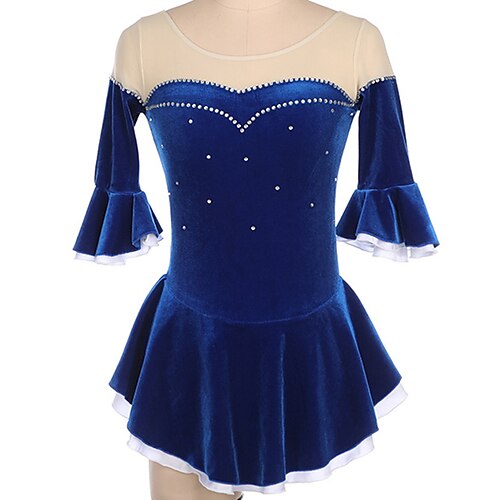 

Figure Skating Dress Women's Girls' Ice Skating Dress Outfits Burgundy Sky Blue Royal Blue Patchwork Mesh Spandex High Elasticity Training Competition Skating Wear Handmade Crystal / Rhinestone Half