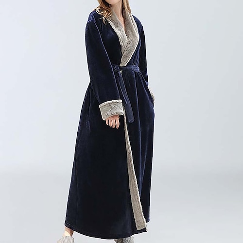 

Women's Pajamas Winter Robes Gown Bathrobes Nighty Pure Color Sport Simple Comfort Party Home Bed Polyester Warm Gift V Wire Long Sleeve Winter Fall Pink Camel / Flannel / Lace Up / Pjs / Plush / Spa