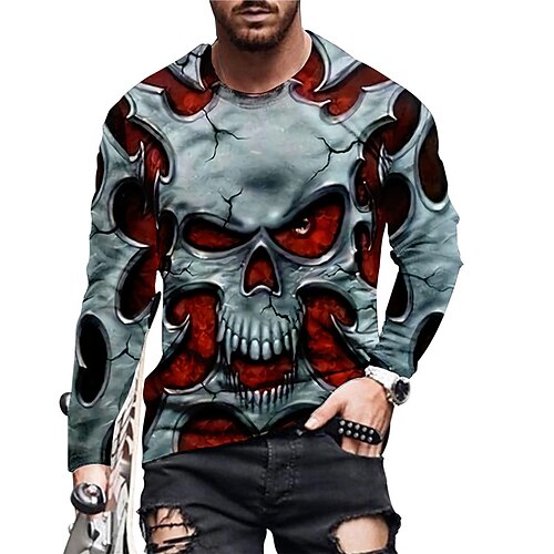 

Men's Unisex T shirt Tee Skull Graphic Prints Crew Neck Gray 3D Print Daily Holiday Long Sleeve Print Clothing Apparel Designer Casual Big and Tall