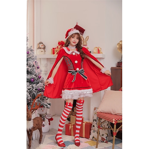 

Santa Suit Mrs.Claus Dress Women's Cosplay Costume Christmas Christmas Festival / Holiday Terylene Red Women's Easy Carnival Costumes Solid Color