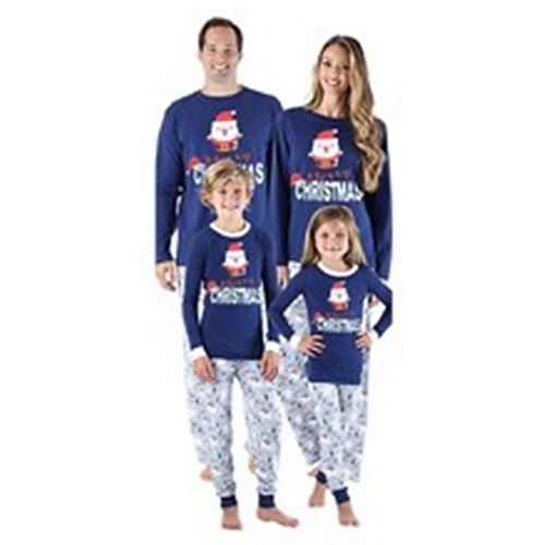 

Christmas Pajamas Ugly Family Set Cartoon Santa Claus Christmas Pattern Athleisure Blue Long Sleeve Mom Dad and Me Mom Dad and Me Active Matching Outfits