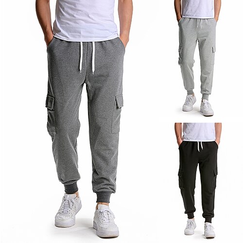 

Men's Track Pants Casual Pants Multi Pocket Elastic Drawstring Design Solid Color Breathable Outdoor Full Length Casual Weekend Trousers Chino Loose Fit Light gray Dark Gray Micro-elastic / Winter