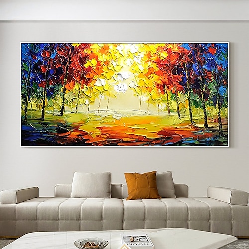 

Handmade Oil Painting Canvas Wall Art Decoration Abstract Landscape Painting Color Forest for Home Decor Rolled Frameless Unstretched Painting