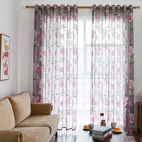 

One Panel Korean Pastoral Style Peony Window Screen Living Room Bedroom Dining Room Children's Room Translucent Tulle