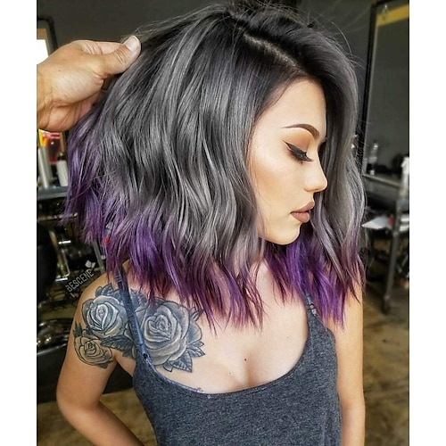 

perruque synthétique vague lâche asymétrique perruque courte a2 cheveux synthétiques femmes cosplay parti mode bleu violet